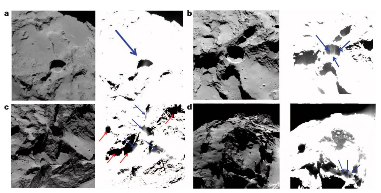 Detalle de chorros en el cometa 67P