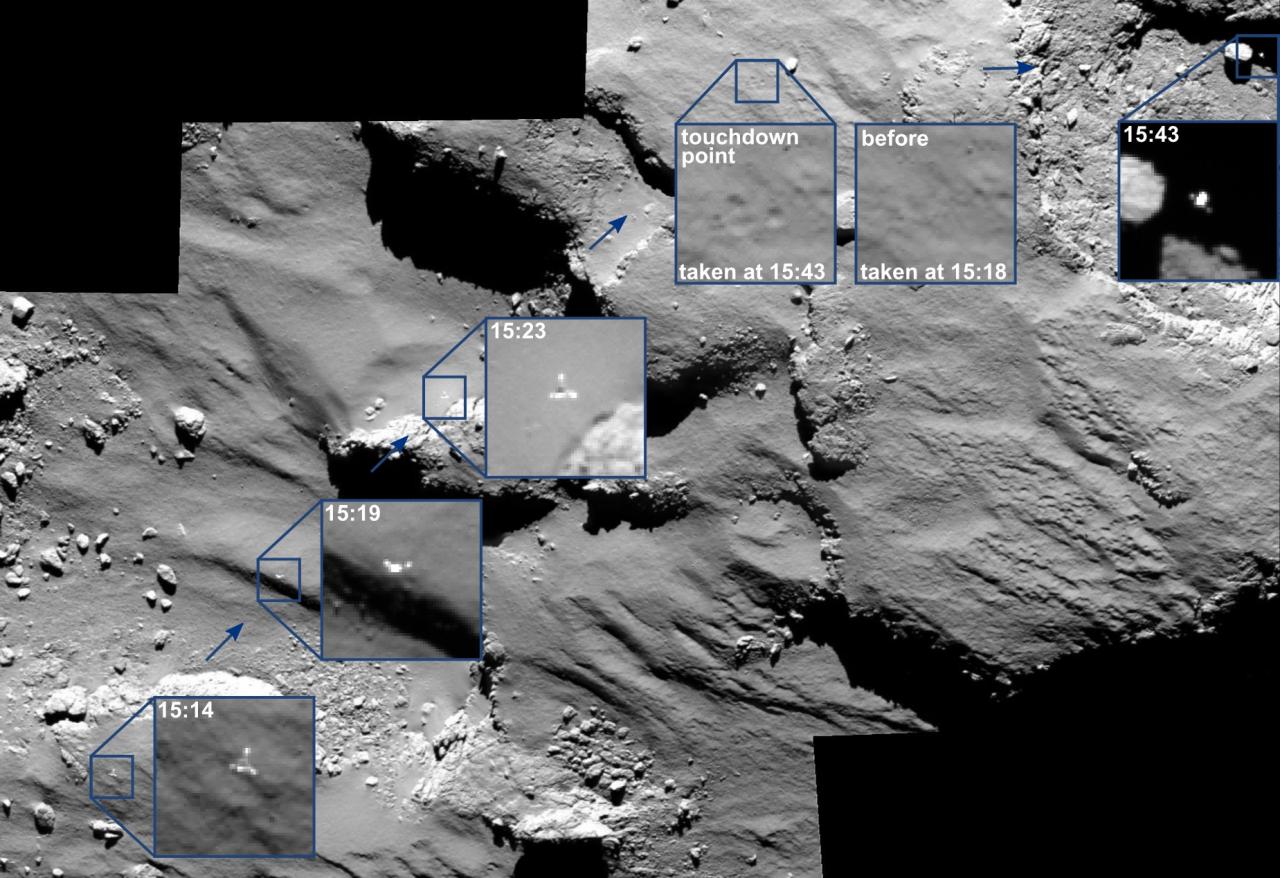 Mosaico realizado por el módulo Philae de la misión ROSETTA sobre el cometa 67P