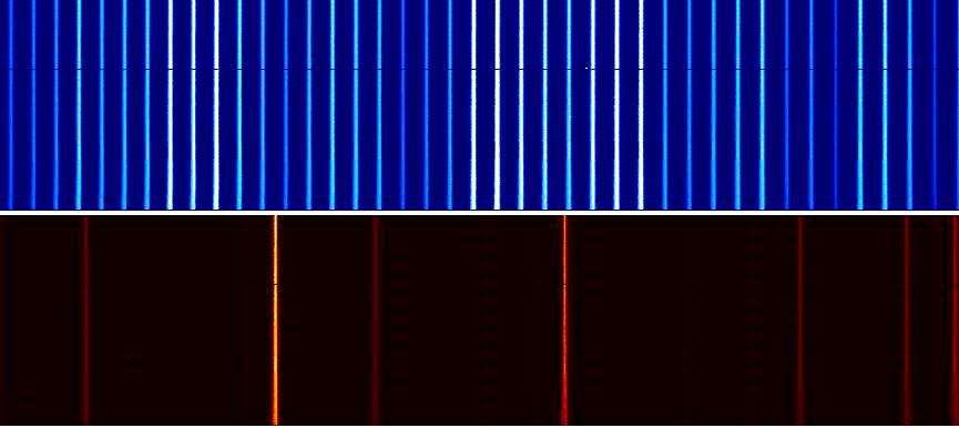 Comparación de espectros (peine de luz vs. neón)